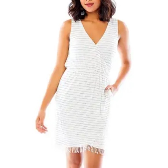 Carve Designs Kendall Fringe White Water Stripe Dress XS - Picture 7 of 7